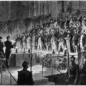 PARIS COMMUNE: TRIAL, 1871. Reading the verdict condemning the accused leaders of the Paris Commune, during the third council of war, 2 September 1871. Line engraving, c1871