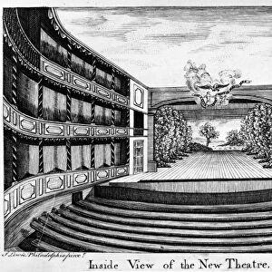 PHILADELPHIA: THEATER. Inside View of the New Theatre, Philadelphia, Pennsylvania. Line engraving, American, 1794