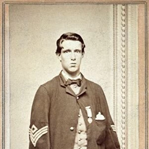 WOUNDED UNION SOLDIER. Alfred A. Stratton, Company G of the 147th New York Volunteers of the Union Army, who was wounded at the Battle of Petersburg, Virginia, 1864. Original carte-de-visite photograph