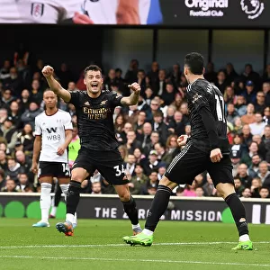 Martinelli and Xhaka Celebrate Arsenal's Winning Goal vs Fulham (2022-23)