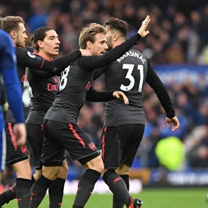 Monreal and Bellerin Celebrate First Goal: Everton vs. Arsenal, 2017-18 Premier League