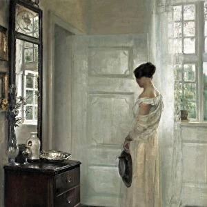 Carl Holsoe, Danish Painter, 1863-1935, Woman standing in a salon