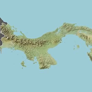 Panama, Relief Map With Border and Mask