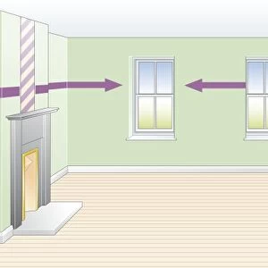 Digital illustration of living room prepared for wallpapering