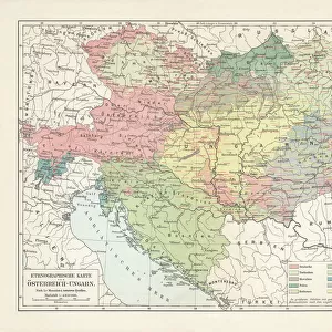 Ethnological map of the Austro-Hungarian Empire, lithograph, published in 1897