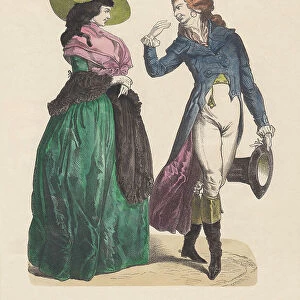 German costumes, late 18th century, hand-colored wood engraving, published c. 1880