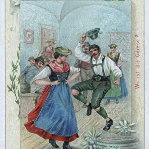 Picture series Dances of the Lands, Bavarian Dance, Bavaria, Germany, digitally restored reproduction of a collector's picture from c. 1900