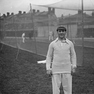 Essex County Cricket Club practice. J Cutmore posed. 9 April 1929