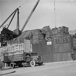 Wood stacks at the G Ellis joinery works in Hackney. 7 April 1938