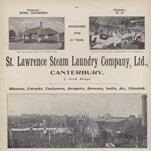 Advertisement for St Lawrence Steam Laundry Company, Ltd, Canterbury, Kent (b / w photo)