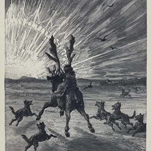 "Away flew the reindeer, while up in the sky quivered red lights like flames of fire"(engraving)