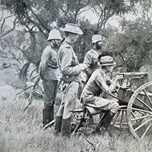 British machine-gun firing on Boers from ambush near Krantz Kloof (b / w photo)