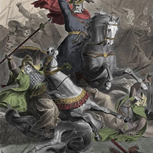 Charles Martel (690-741) leading the Francs to the battle against the Arab invasion in
