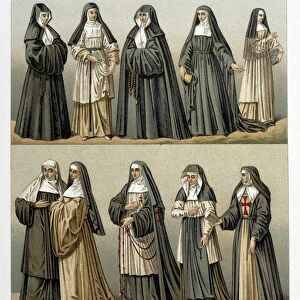 Costumes of nuns in France in the 18th century. Illustration in "