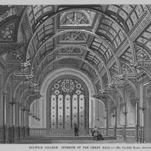 Dulwich College, Interior of the Great Hall (engraving)