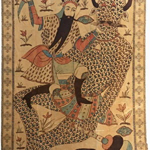 A figurative kalimkari depicting Rustam slaying the White Demon