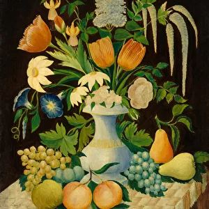 Flowers and fruit, c. 1870 (oil on canvas)