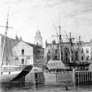 The Gun Dock at Wapping, 1850 (pen, ink & wash on paper)