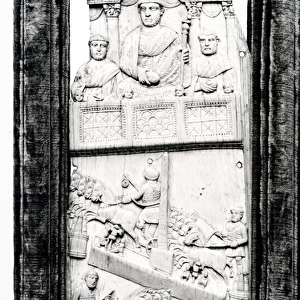 Leaf from the Lampadii diptych, c. 355 AD (ivory) (b / w photo)