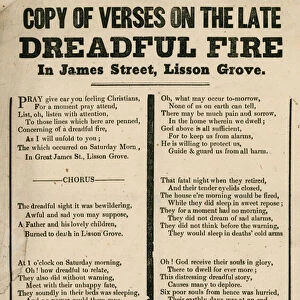 Leaflet with verse relating to a fire in James Street, Lisson Grove, London (engraving)