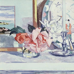 A Still Life - Roses (Iona) (oil on panel)
