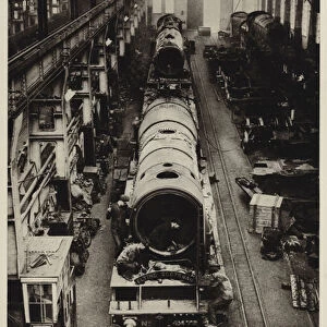 The London and North Eastern Railways famous Flying Scotsman steam locomotive undergoing maintenance work at the railways Doncaster Works, Yorkshire (b / w photo)
