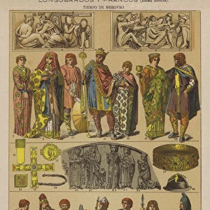 Longobardos y Francos, Edad media, Tiempo de Meroveo (colour litho)