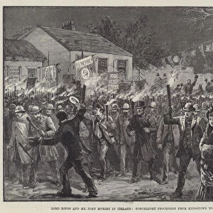 Lord Ripon and Mr John Morley in Ireland, Torchlight Procession from Kingstown to Dublin (engraving)