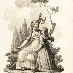 Marie Antoinette and her daughter, Marie-Therese, 1791. 1815 (engraving)