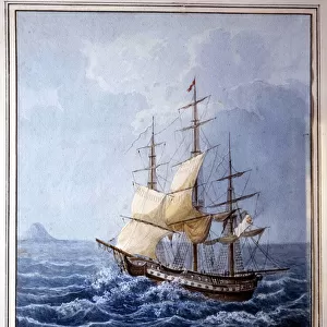 Marie Louise of Parma aboard a sailboat taking her to Naples on 10 / 07 / 1824, painting by B