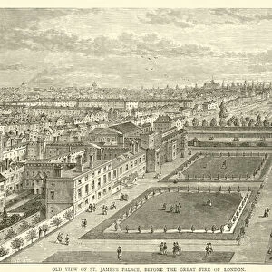 Old view of St Jamess Palace, before the great fire of London (engraving)