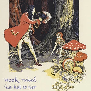 Peter Pan and Wendy: Hook raised his hat to her offering her his arm (colour litho)