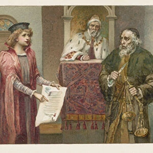 Portia, Shylock and the Judge in The Merchant of Venice (chromolitho)