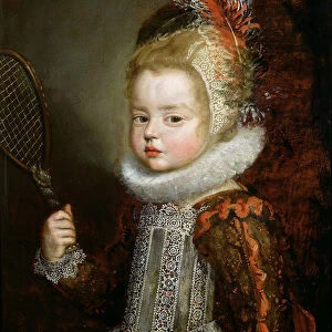 A Portrait of a Child Holding a Racket (oil on panel)