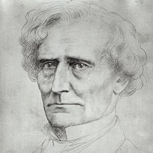 Portrait of Hector Berlioz (1803-69) (pen and ink on paper) (b / w photo)