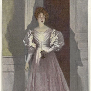 Portrait of a woman carrying a candle (colour litho)