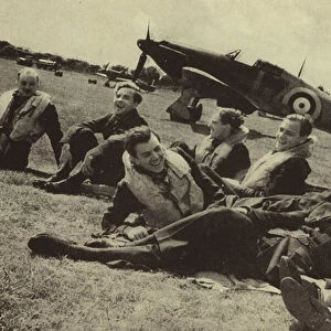 RAF Hurricane fighter pilots, some of the Few who fought in the Battle of Britain, World War II, 1940 (b / w photo)
