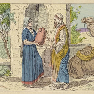 Rebecca at the Well (colour litho)