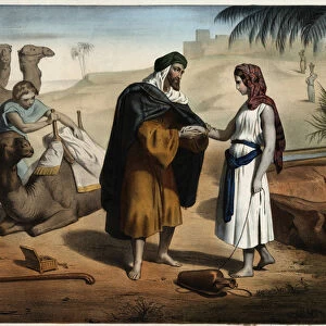 Rebecca and Eliezer to the well: Eliezer of Damascus, charged with finding a wife for
