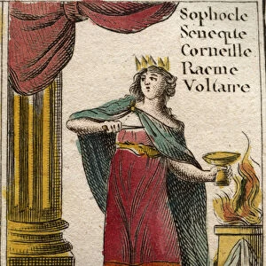 A representation of melpomene, muse of the Tragedie, she wears a crown