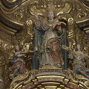Sanctuary (El Miracle). The church. Interior. The high altar. Sculptor Carles Morato. Baroque. Detail: Upper register. The statue of Saint Martin. 1747 - 1759