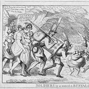 Soldiers on a march to Buffalo, 1813 (etching)