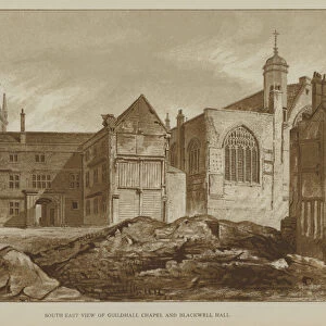 South east view of Guildhall Chapel and Blackwell Hall, City of London (litho)