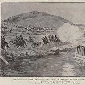 Our Success in the Soudan, the Gun-Boat "Melik"saving the Camel Corps from Utter Annihilation at Omdurman (litho)