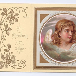 Victorian Christmas card of the face of an angel, c. 1880 (colour litho)