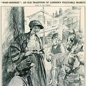 Whip-minders: an old tradition of Londons vegetable market; Covent Garden, London (litho)