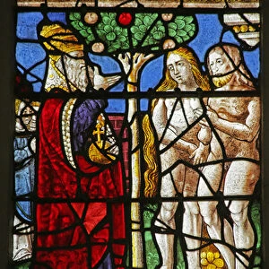 Window depicting God forbidding Adam and Eve to eat the fruit of the Tree of Knowledge