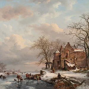 A Winter Landscape with Skaters on a Frozen River, 1862 (oil on canvas)