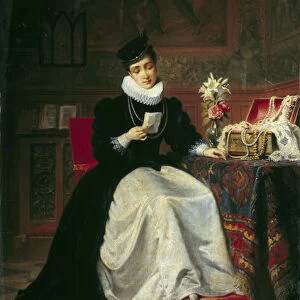 Woman Reading a Letter Painting by Jea-Baptiste Victor Loutrel (1821-1908