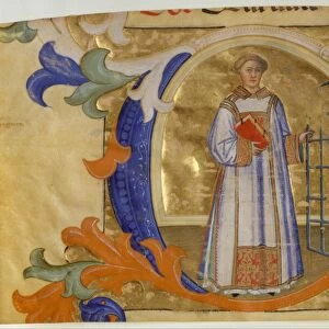 Manuscript Illumination Saint Lawrence Initial C
